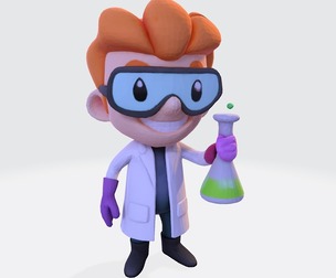 Low-Poly Cartoon Scientist 3D Model: Print Ready Figurine with Lab Flask (Multi-Format)