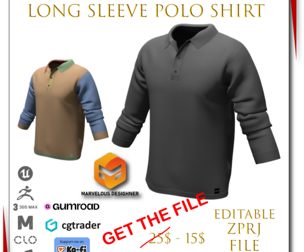 Long Sleeve Polo Shirt 3D ZPRJ File Editable 3D model