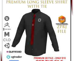Long Sleeve Shirt with Tie ZPRJ Editable 3D Garment Premium 3D model
