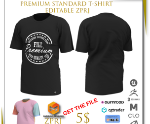 Premium Standard T-Shirt Editable ZPRJ 3D model