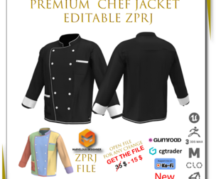 Premium Black Chef Jacket Editable ZPRJ 3D model