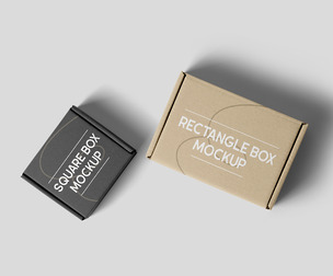 Cardboard Mailer Boxes Mockup PSD Template - Top View