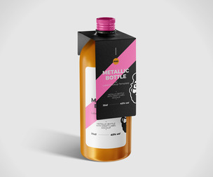 Bottle with Hanging Paper Label Mockup, Spirit Beverage Branding