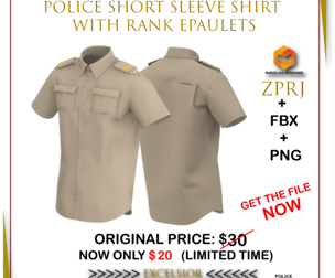 Police Short Sleeve Shirt with Rank Epaulets Law Enforcement 3D model