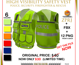 Safety Vest Police 6 Colors and ZPRJ and fbx 3D model