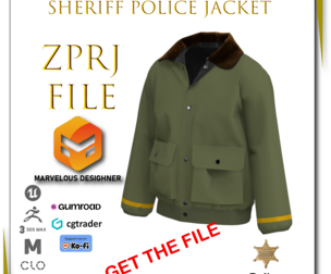 Sheriff Police Jacket Editable ZPRJ File 3D model + free mockup png