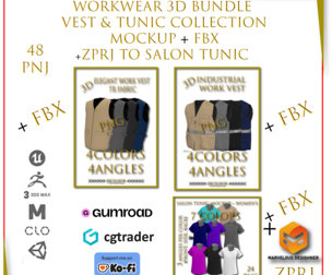 Workwear 3D Bundle Vest and Tunic Collection Mockup FBX zprj 3D model