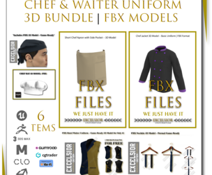 Chef and Waiter Uniform 3D Bundle FBX Models 3D model