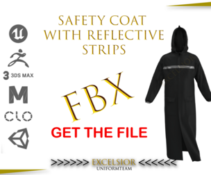 Lightweight Waterproof Safety Coat with Reflective Strips FBX 3D model