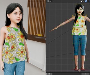 Realistic Young Girl 3D Model with Rig and Floral Outfit