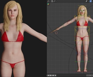 Realistic Female 3D Character with Rig - Blonde Hair, Red Bikini