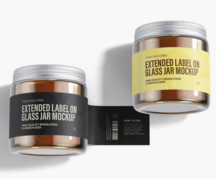 2 Glass Jar Mockup PSD Template - Extended Label Top View