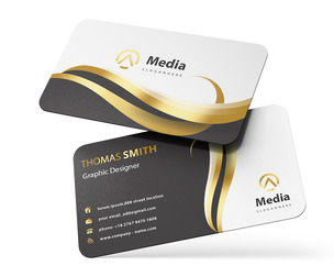 Elegant Business Gold Card Mockup PSD Template - Floating Double-Sided Display