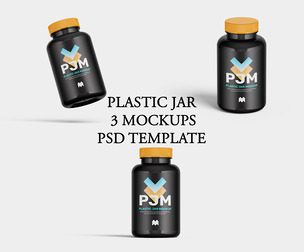 Plastic Jar 3 Mockups PSD Template - Supplement & Cosmetic Packaging