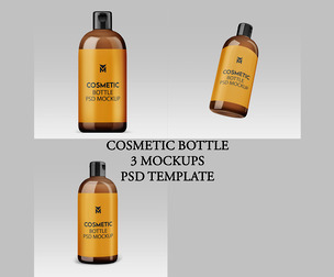 Cosmetic Bottle 3 Mockups PSD Template - Amber Plastic