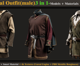 3 in 1 Medieval Outfit-MD-Clo3d-OBJ-FBX -Smart Material -Textures