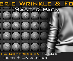 60 Fabric Wrinkle & Fold Master Pack – ZBrush Brushes + 4K Alphas + Substance Painter Tutorial