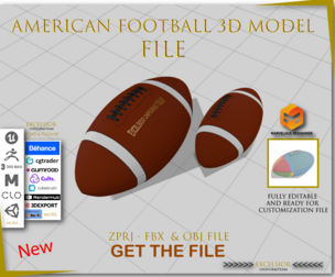 American Football 3D Model – ZPRJ + FBX + OBJ Bundle | Premium Leather Stitch Design