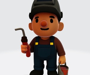Low Poly Cartoon Welder 3D Model Print Ready Figurine