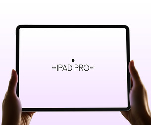 Holding iPad Pro Mockup PSD Template - Hands on Tablet