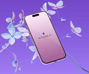 iPhone 16 Pro Flora Series Mockup PSD Template - Abstract Floral Display