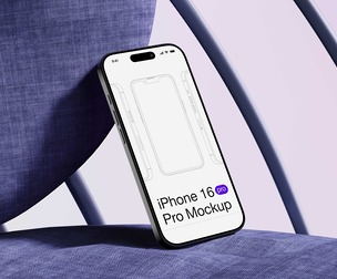 iPhone 16 Pro Mockup PSD Template - Device on Chair Backrest