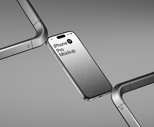 iPhone 17 Pro Mockup PSD Template - Abstract Metallic Frame Display
