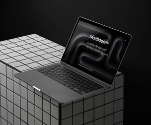 MacBook Pro Mockup PSD Template - Futuristic Cube Display