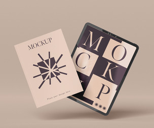 Floating Tablet & Magazine Mockup PSD Template - Branding Display