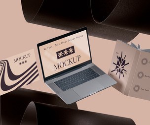 Modern Laptop & Open Book Mockup PSD Template - Branding Scene