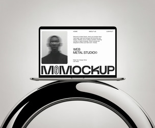 High-End Laptop Mockup PSD Template - Chrome Stand Display