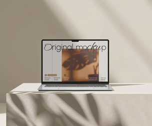 Minimalist Laptop Mockup PSD Template - Sunlight Shadow Overlay
