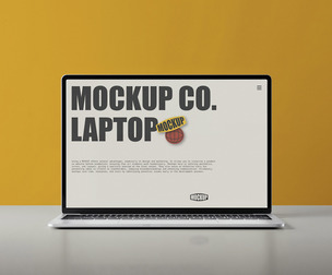 Bold Laptop Screen Mockup PSD Template - Orange Backdrop