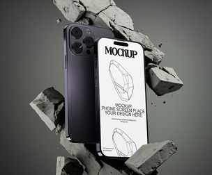 Dynamic Phone Mockup PSD Template - Floating Concrete Debris