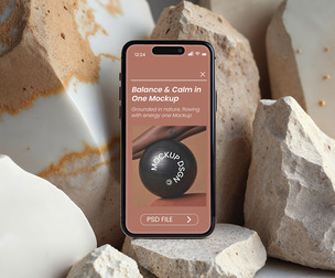 Minimal Phone Mockup PSD Template - Natural Stone Background