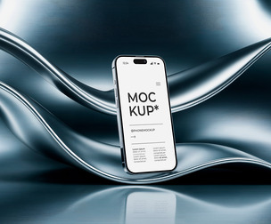 Futuristic Smartphone Mockup PSD Template - Liquid Metal Background