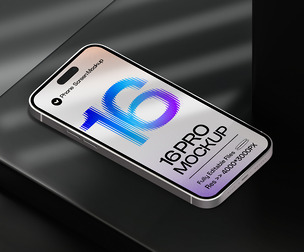 Futuristic iPhone 16 Pro Mockup PSD Templee - Liquid Metal Background