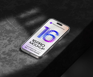 iPhone 16 Pro Mockup PSD Template - Dark Dramatic Shadow