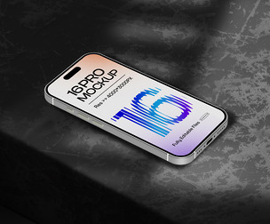 iPhone 16 Pro Mockup PSD Template - Dark Grunge Shadow