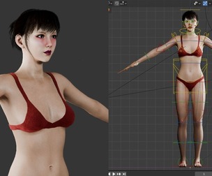 Realistic Red Bikini Female - Fully Rigged 3D Character
