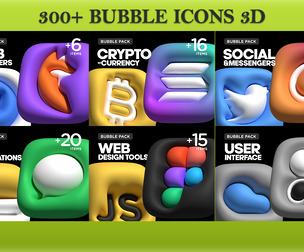 300+ 3D Bubble Icons Pack: Web Browsers, Crypto, Social, Apps and UI Elements