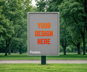 Outdoor Poster Signage Mockup PSD Template - Park Scene