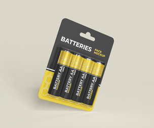 AA Batteries Blister Pack Mockup PSD Template - Packaging Display