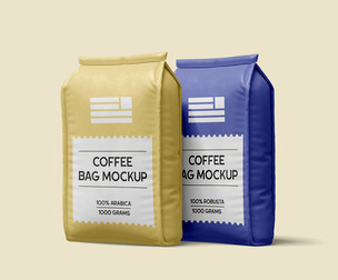Dual Foil Coffee Bag Mockup PSD Template - Side-by-Side Packaging
