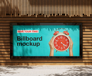 Billboard Screen Mockup PSD Template - Modern Wood Facade
