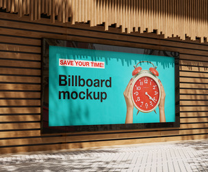 Billboard Screen Mockup PSD Template - Angled Wood Facade