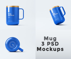 3 View Coffee Mug Mockup PSD Template - Custom Branding