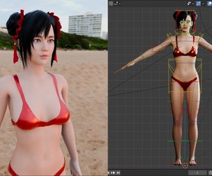 Red Ribbon Swimsuit Girl - Realistic Rigged 3D Model
