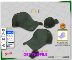 Premium Standard Cap – Editable ZPRJ + FBX + OBJ | Realistic 3D Baseball Cap Model