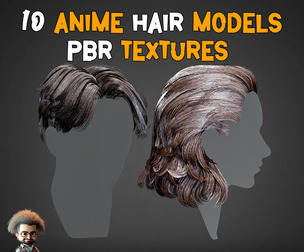 10 Anime Hair Model + PBR Texture (Hair Card) - Vol 04